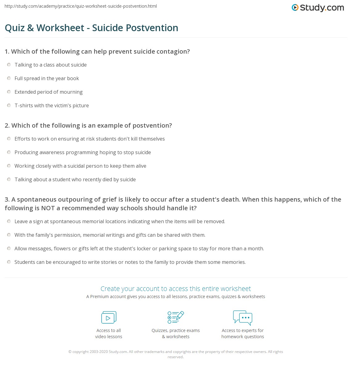 Quiz & Worksheet - Suicide Postvention | Study.com