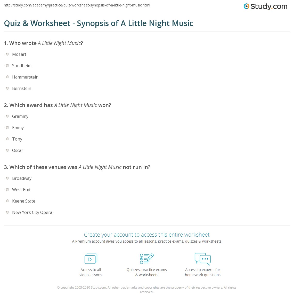 Quiz & Worksheet Synopsis of A Little Night Music
