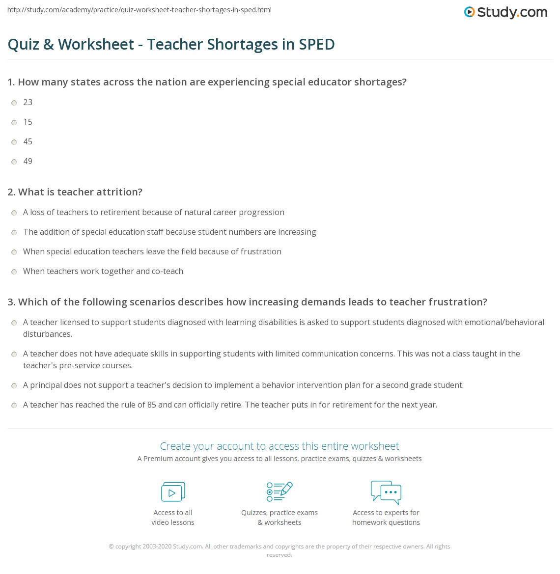 Quiz Worksheet Teacher Shortages In SPED Study