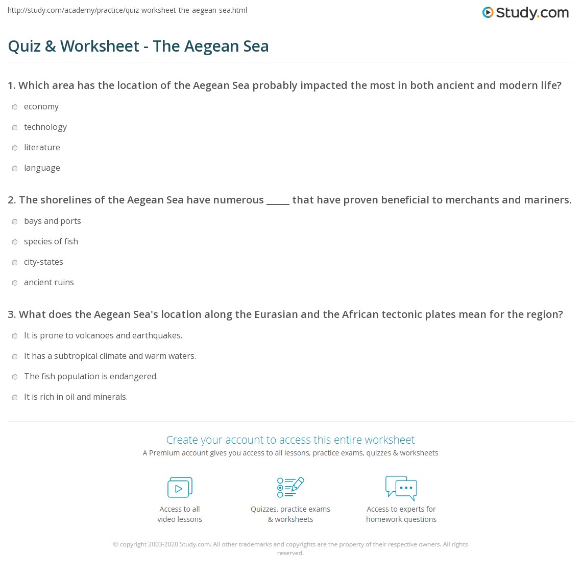 Quiz Worksheet The Aegean Sea Study Com
