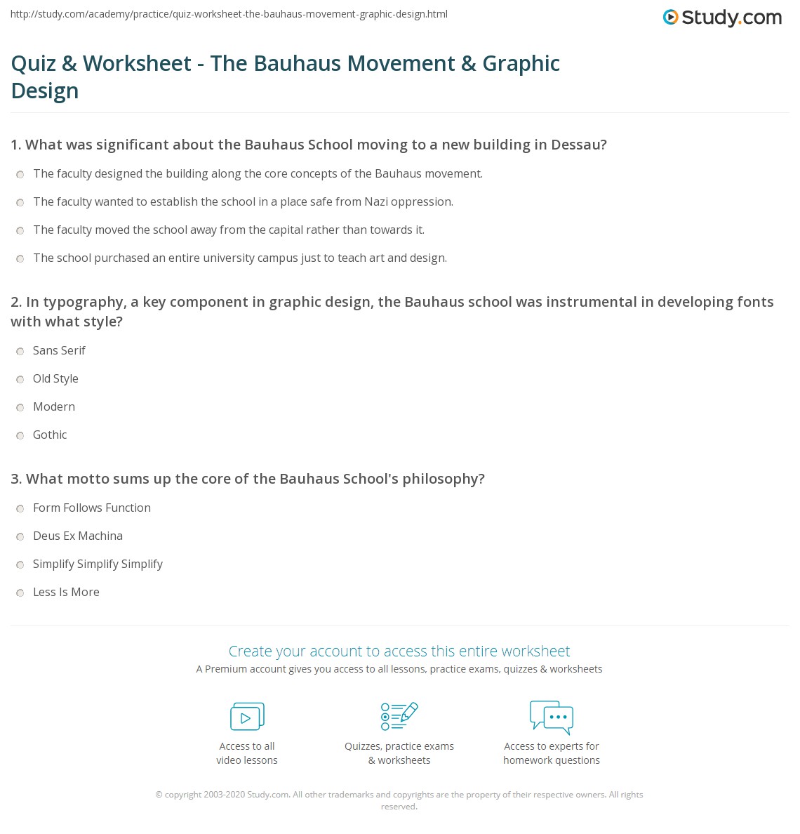Quiz & Worksheet - The Bauhaus Movement & Graphic Design | Study.com