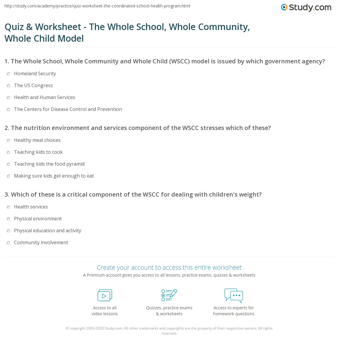 Quiz & Worksheet - The Whole School, Whole Community, Whole Child Model ...