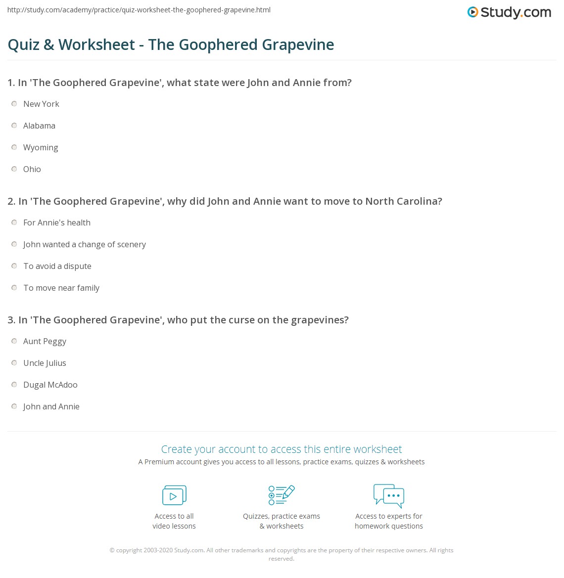 Quiz & Worksheet - The Goophered Grapevine | Study.com