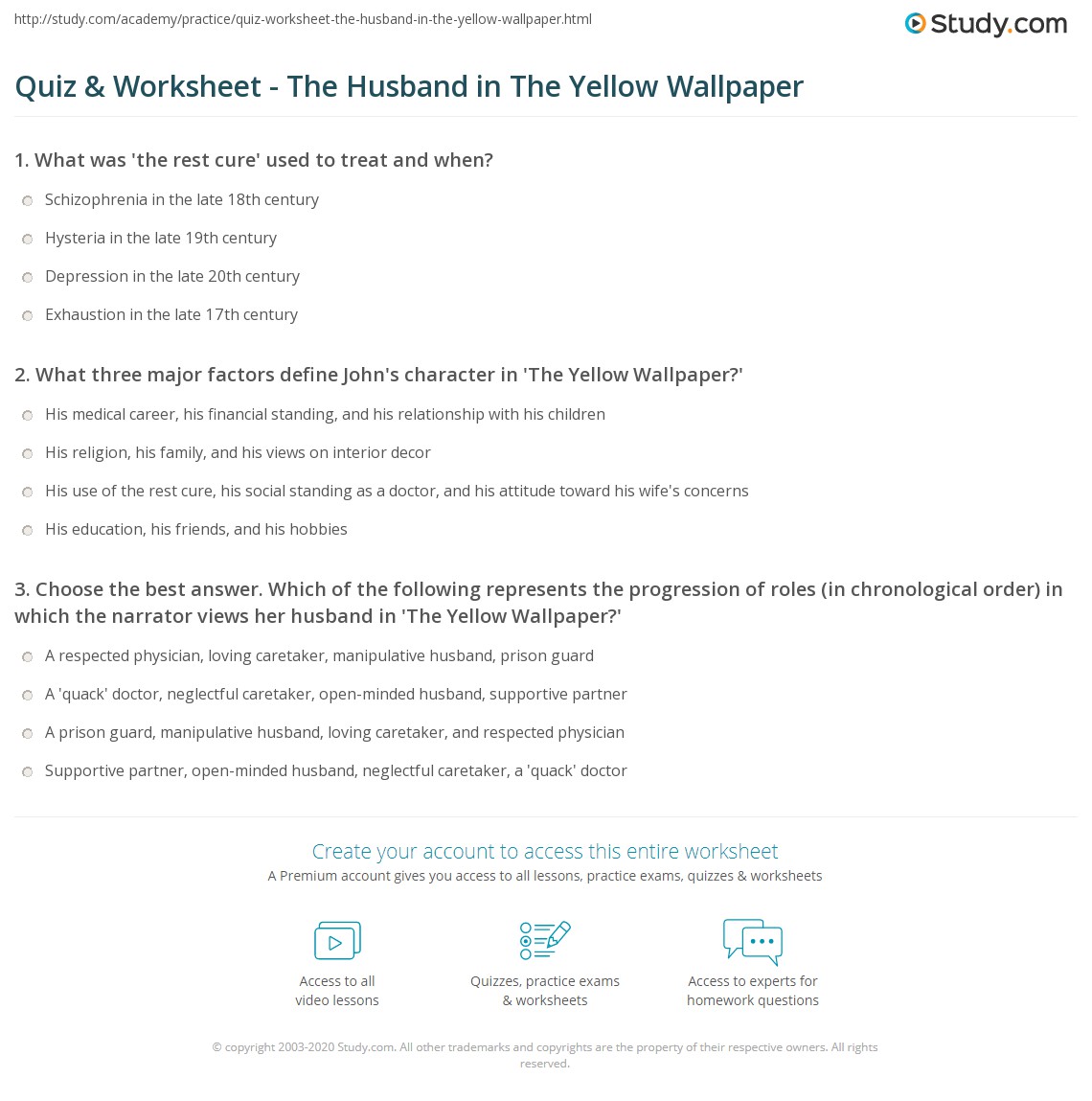 Quiz & Worksheet The Husband in The Yellow Wallpaper
