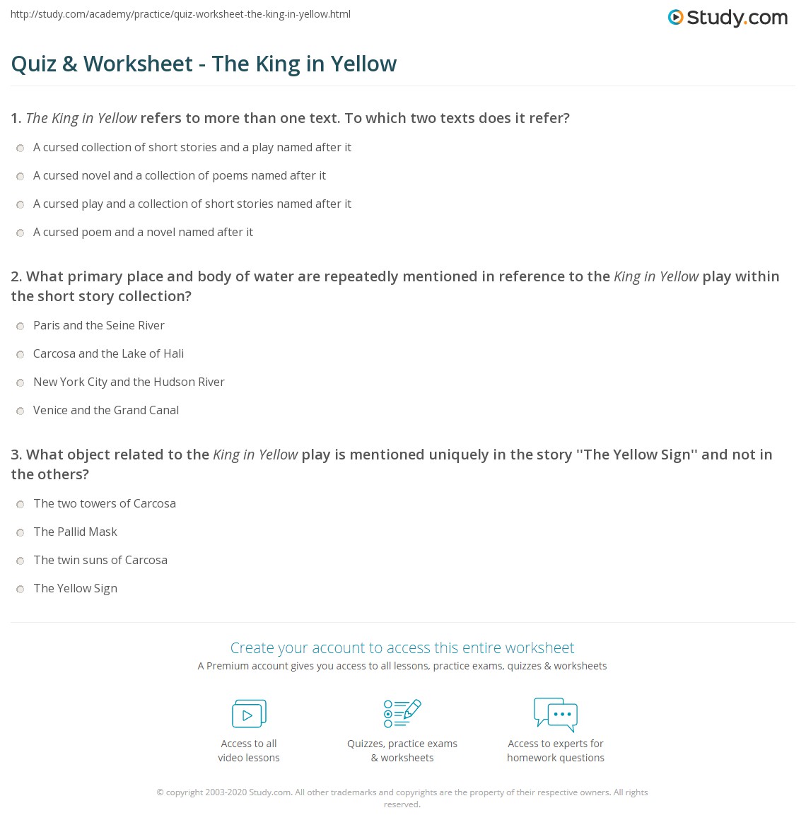 Quiz & Worksheet The King in Yellow