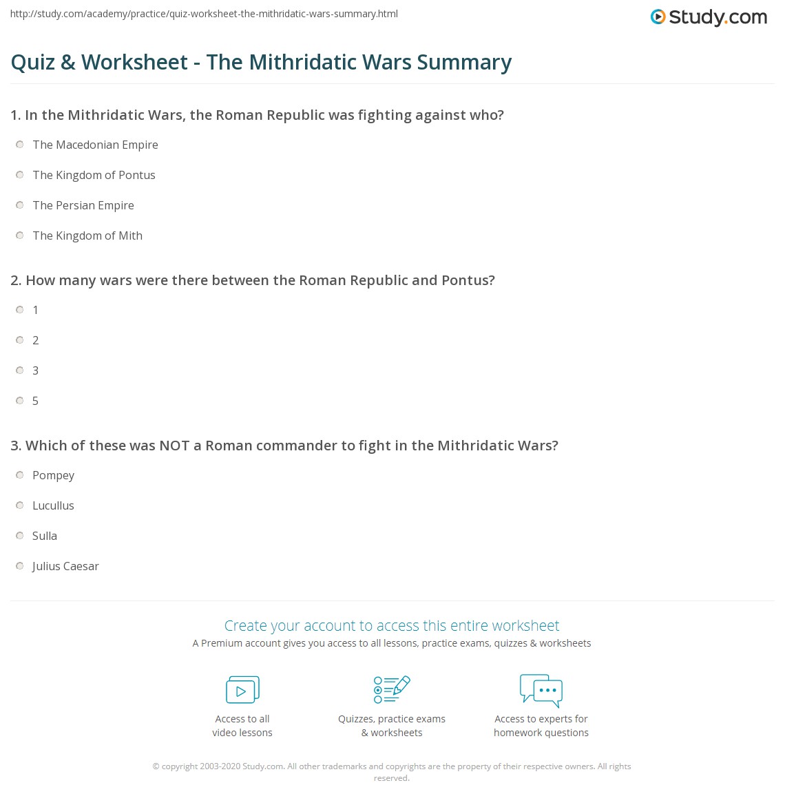 Quiz & Worksheet - The Mithridatic Wars Summary | Study.com