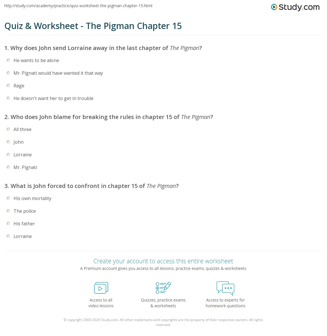 Quiz & Worksheet - The Pigman Chapter 15 | Study.com