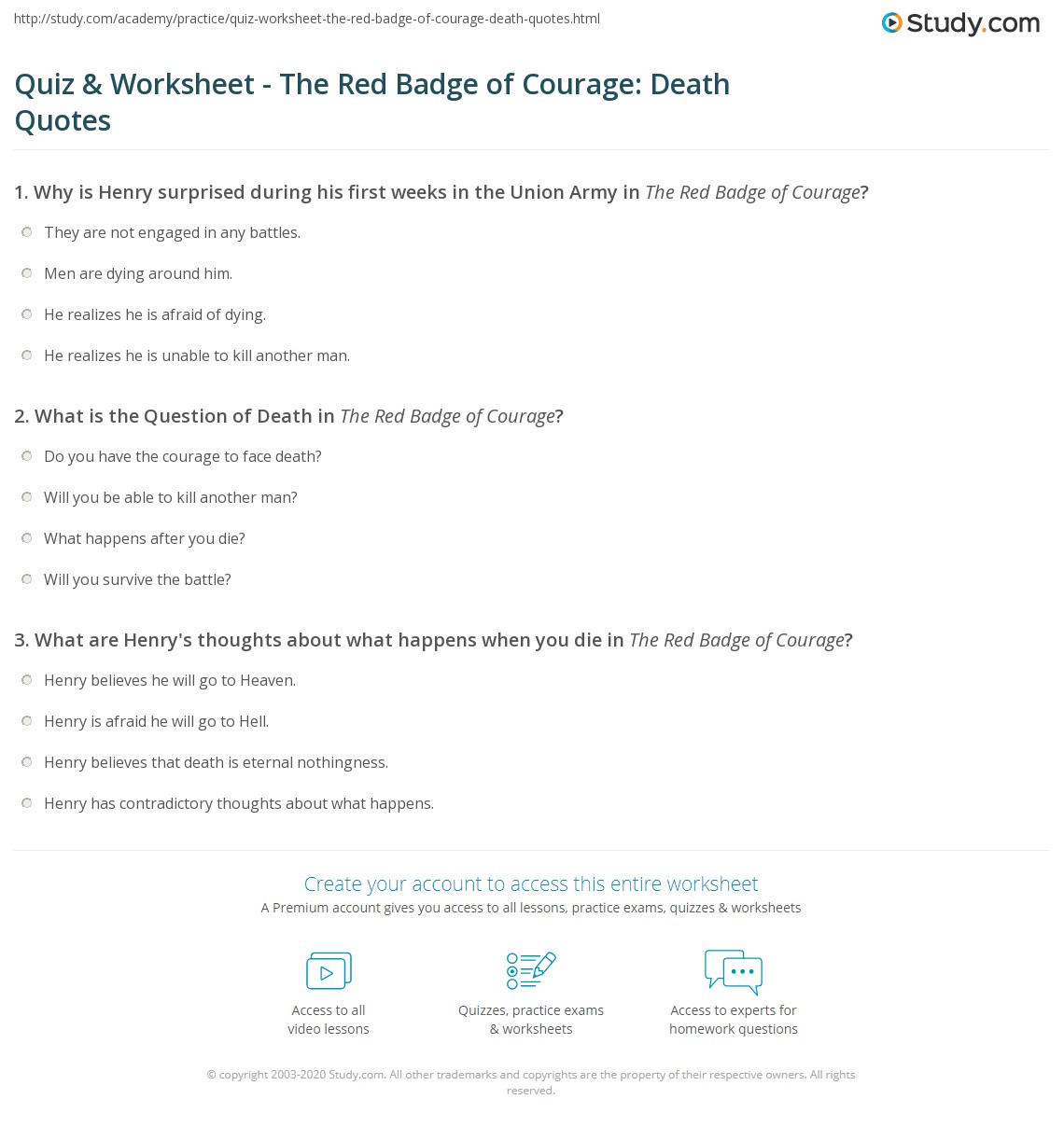 Quiz &amp; Worksheet - The Red Badge of Courage: Death Quotes | Study.com