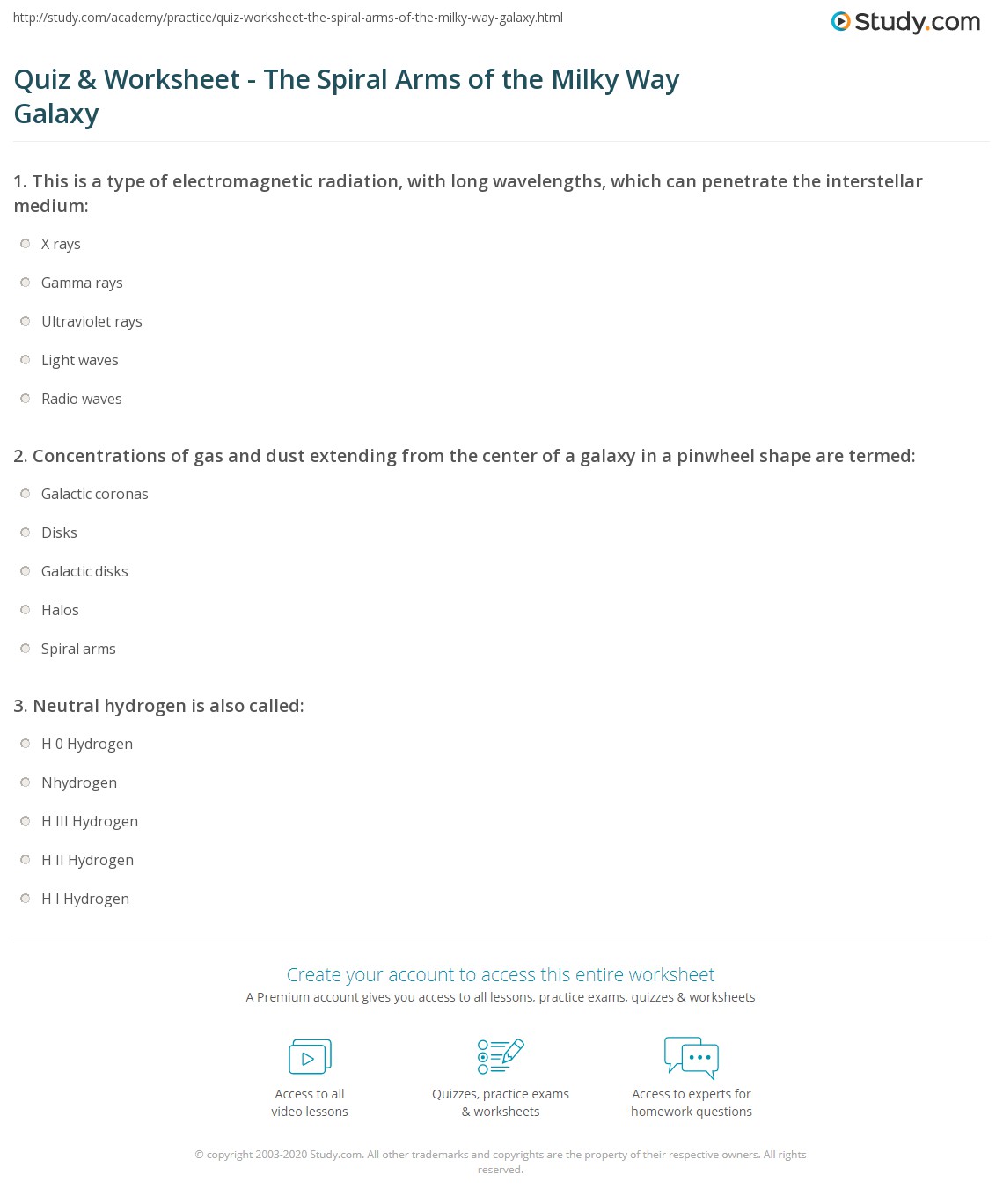 Quiz Worksheet The Spiral Arms Of The Milky Way Galaxy Study