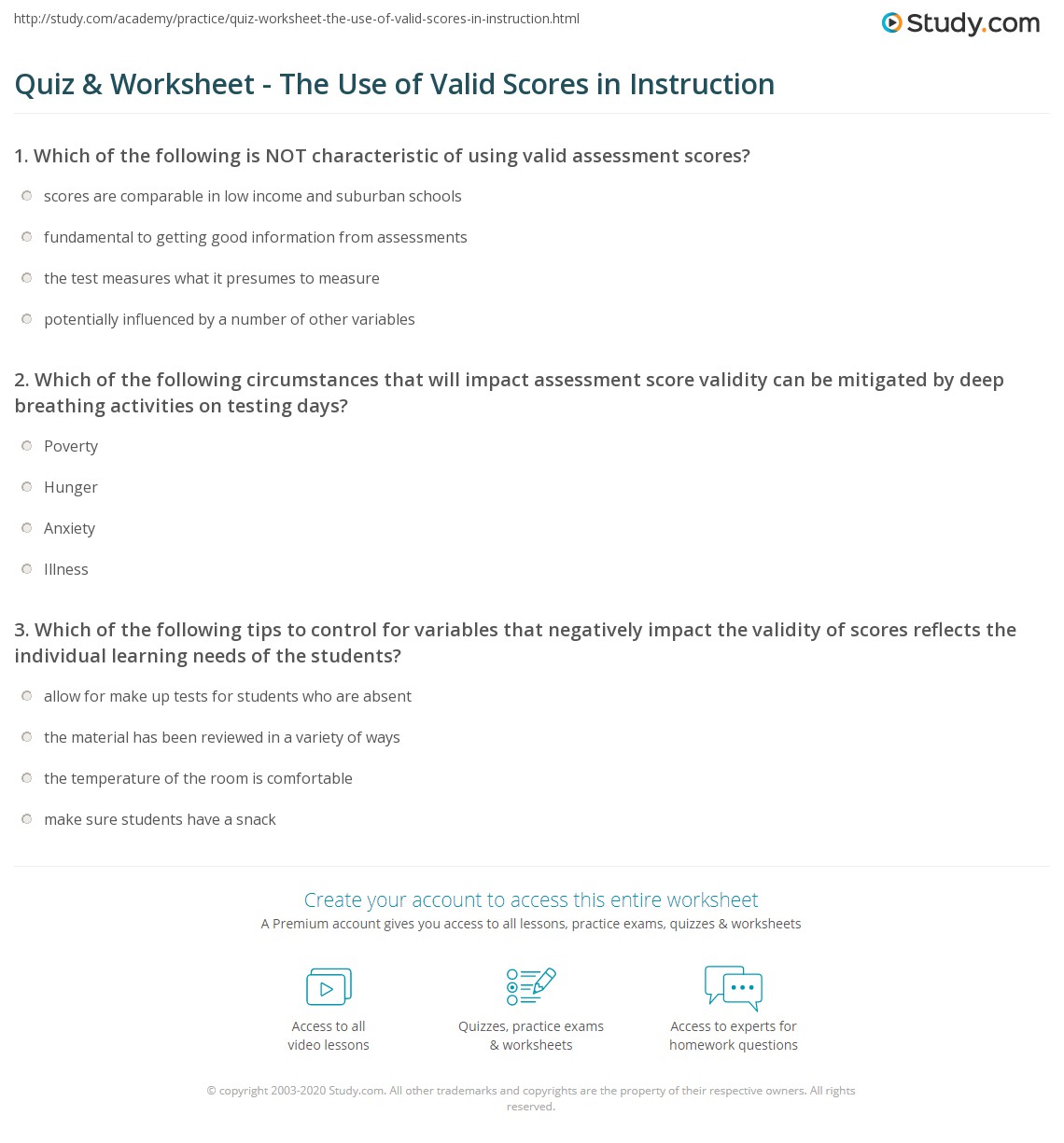 Quiz & Worksheet - The Use of Valid Scores in Instruction | Study.com
