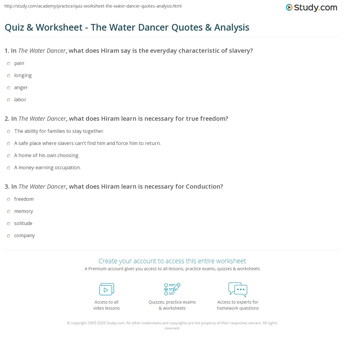Quiz & Worksheet The Water Dancer Quotes & Analysis