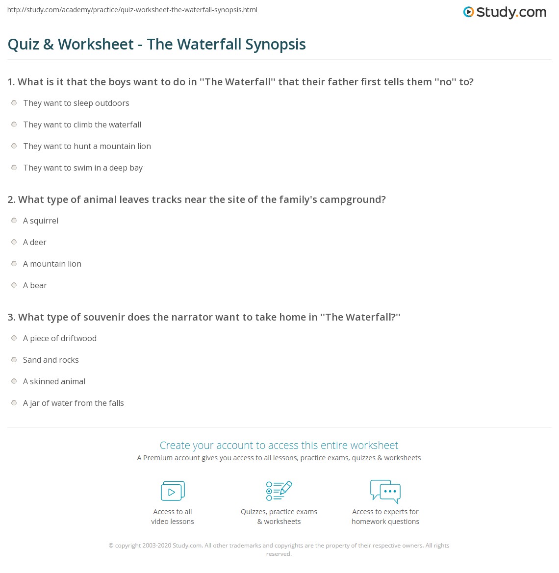 Quiz & Worksheet - The Waterfall Synopsis | Study.com