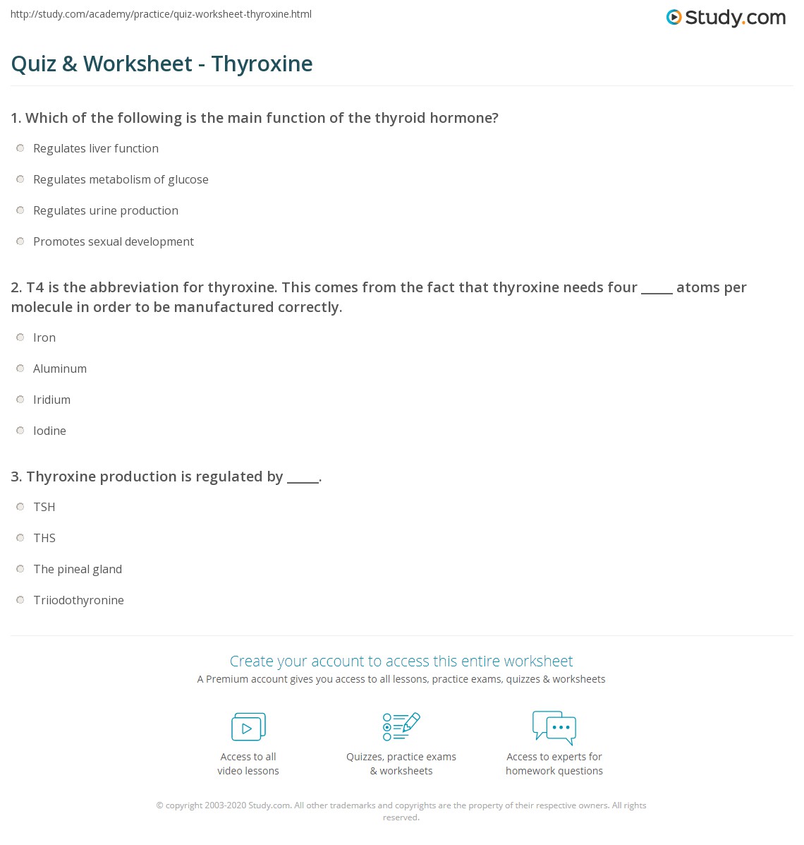 Quiz &amp; Worksheet - Thyroxine | Study.com