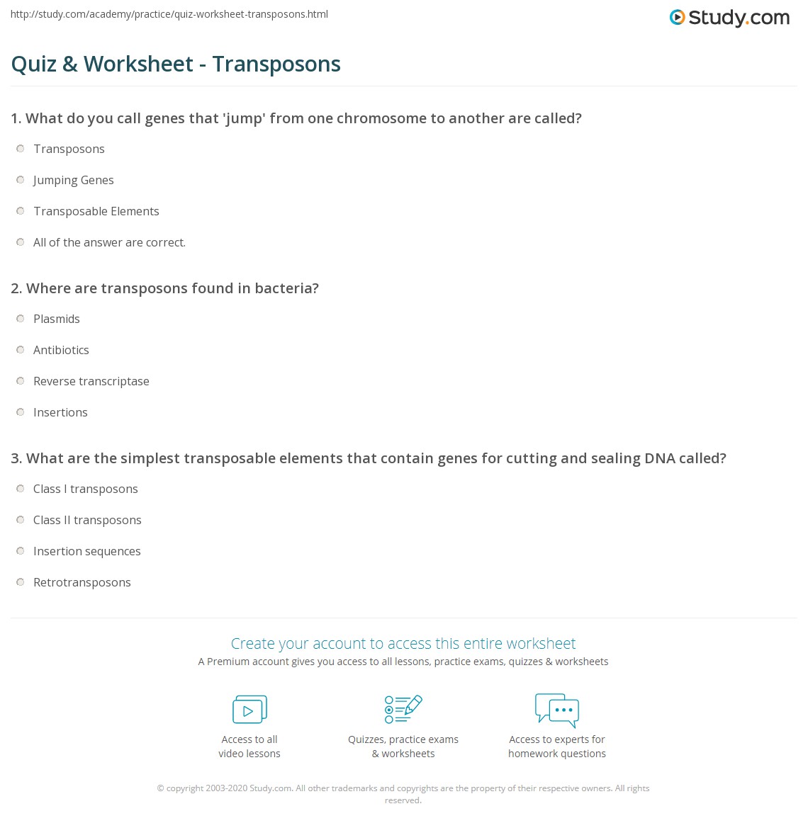 Quiz & Worksheet - Transposons | Study.com