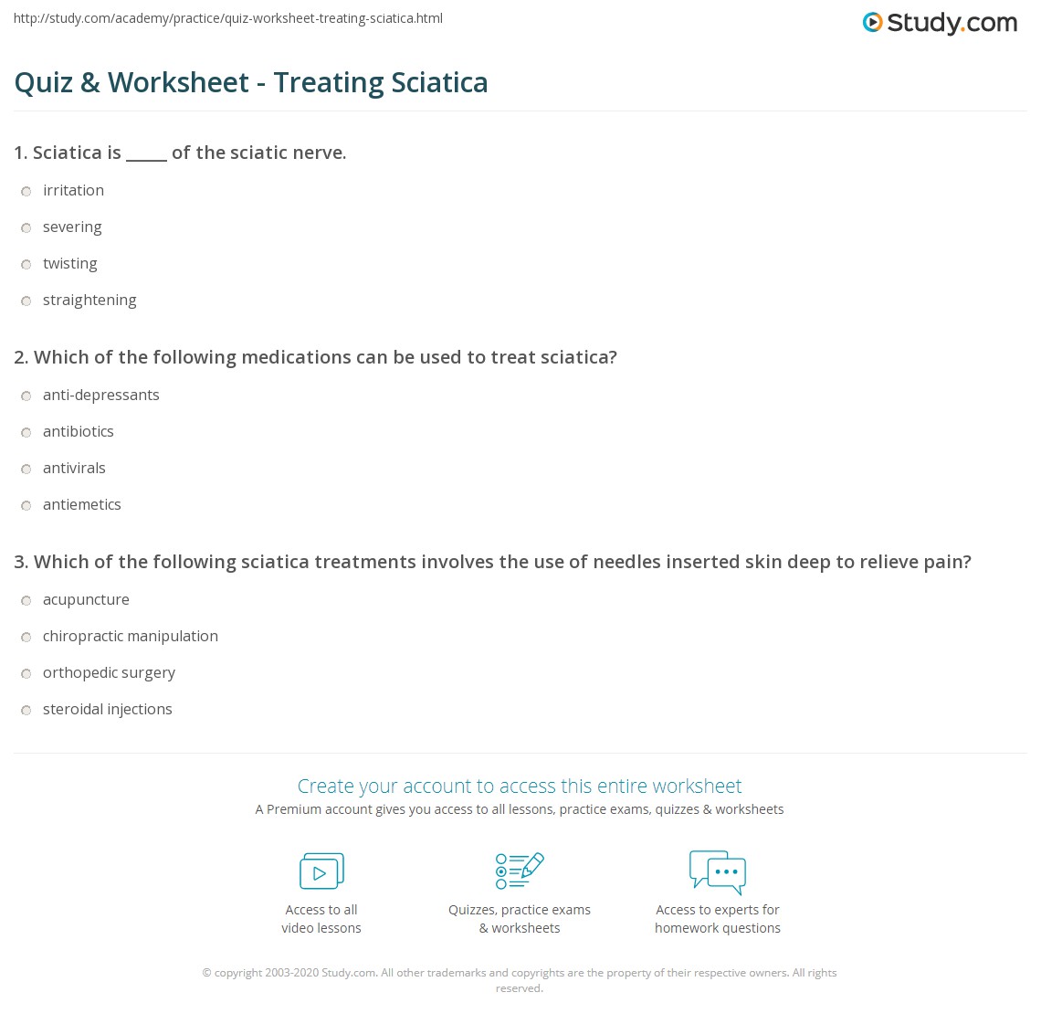 Quiz & Worksheet - Treating Sciatica | Study.com