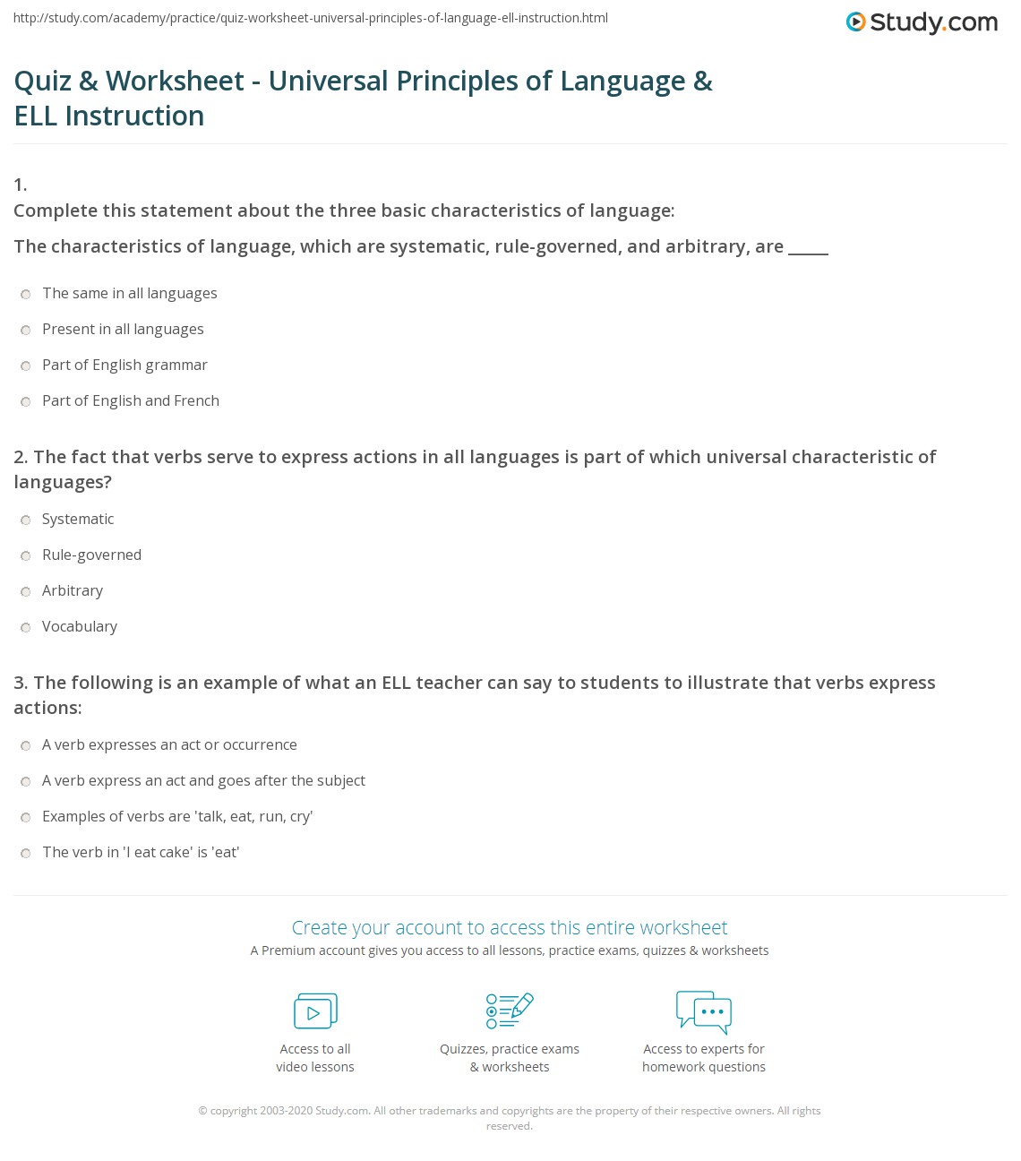 Universal Language Activity Quiz & Worksheet - Universal Principles of Language & ELL Instruction ...