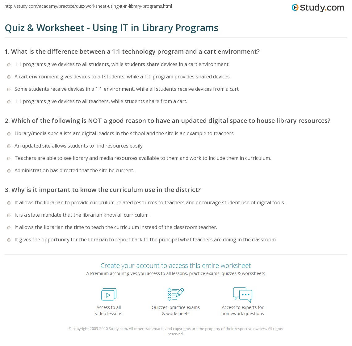 Library Programming Worksheet Quiz & Worksheet - Using IT in Library Programs | Study.com