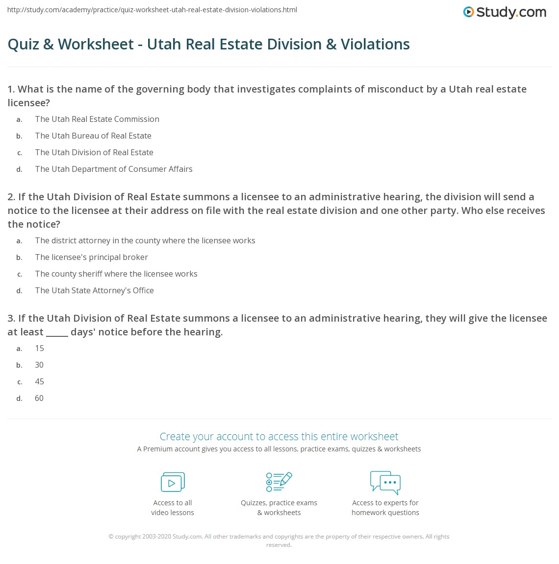 Quiz & Worksheet Utah Real Estate Division & Violations