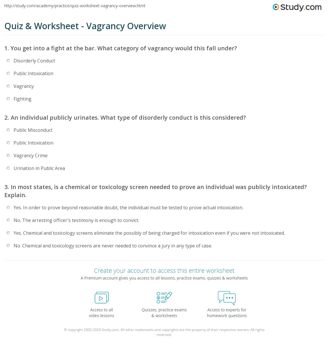 Quiz & Worksheet Vagrancy Overview