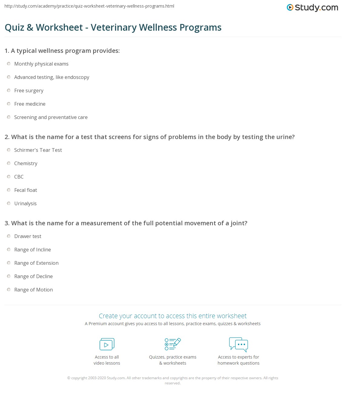 Quiz & Worksheet Veterinary Wellness Programs