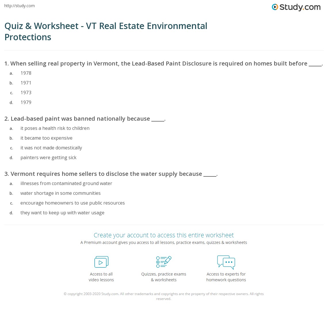 Quiz & Worksheet VT Real Estate Environmental Protections