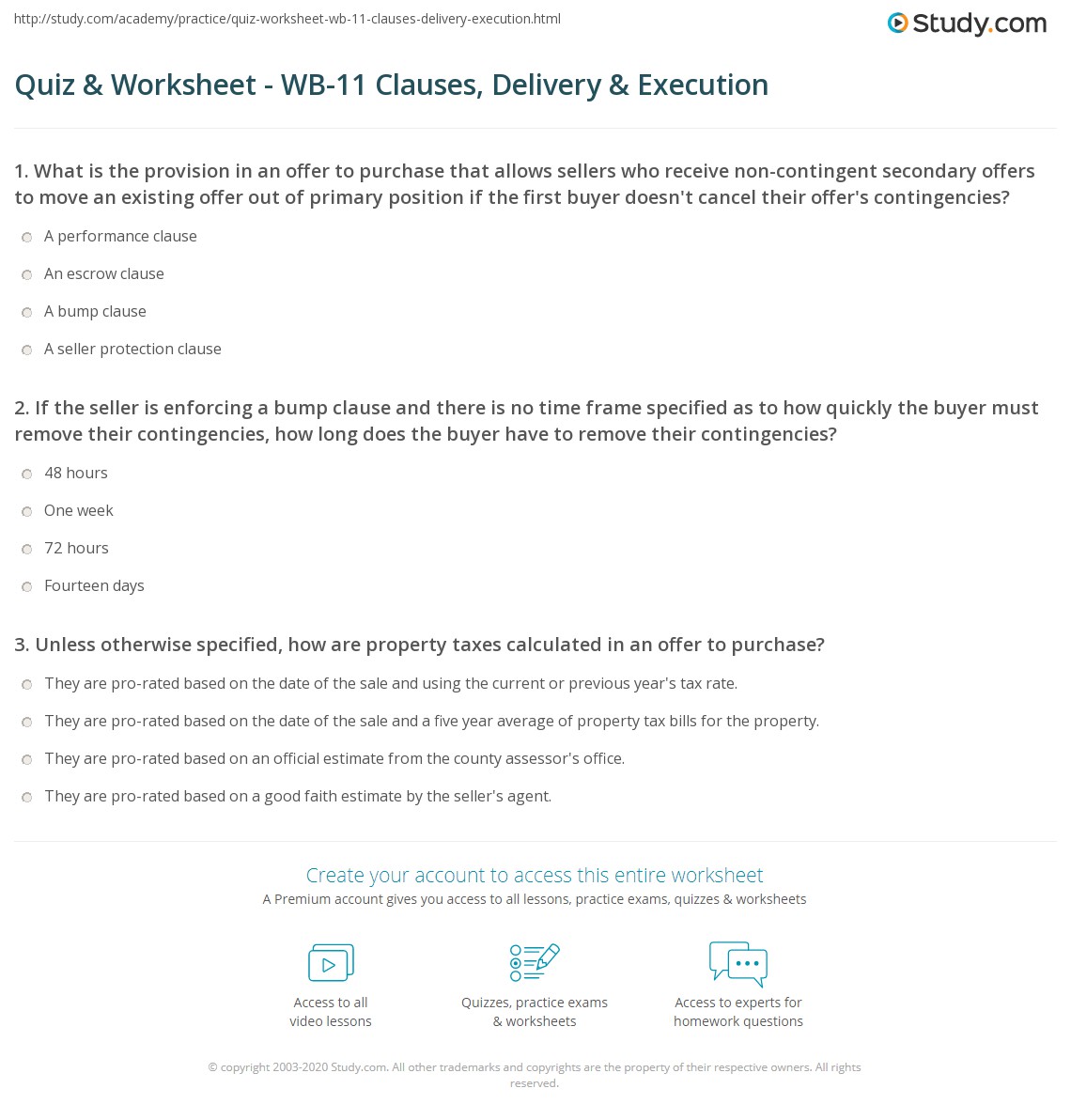 Quiz & Worksheet WB11 Clauses, Delivery & Execution
