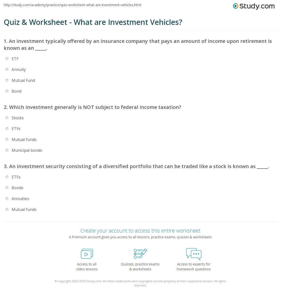 Printable Investment Quiz