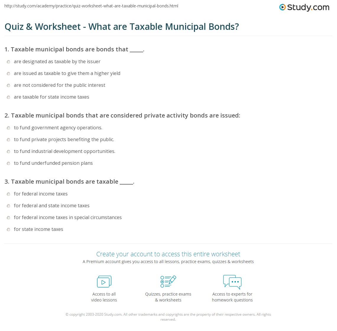 Quiz & Worksheet - What are Taxable Municipal Bonds? | Study.com