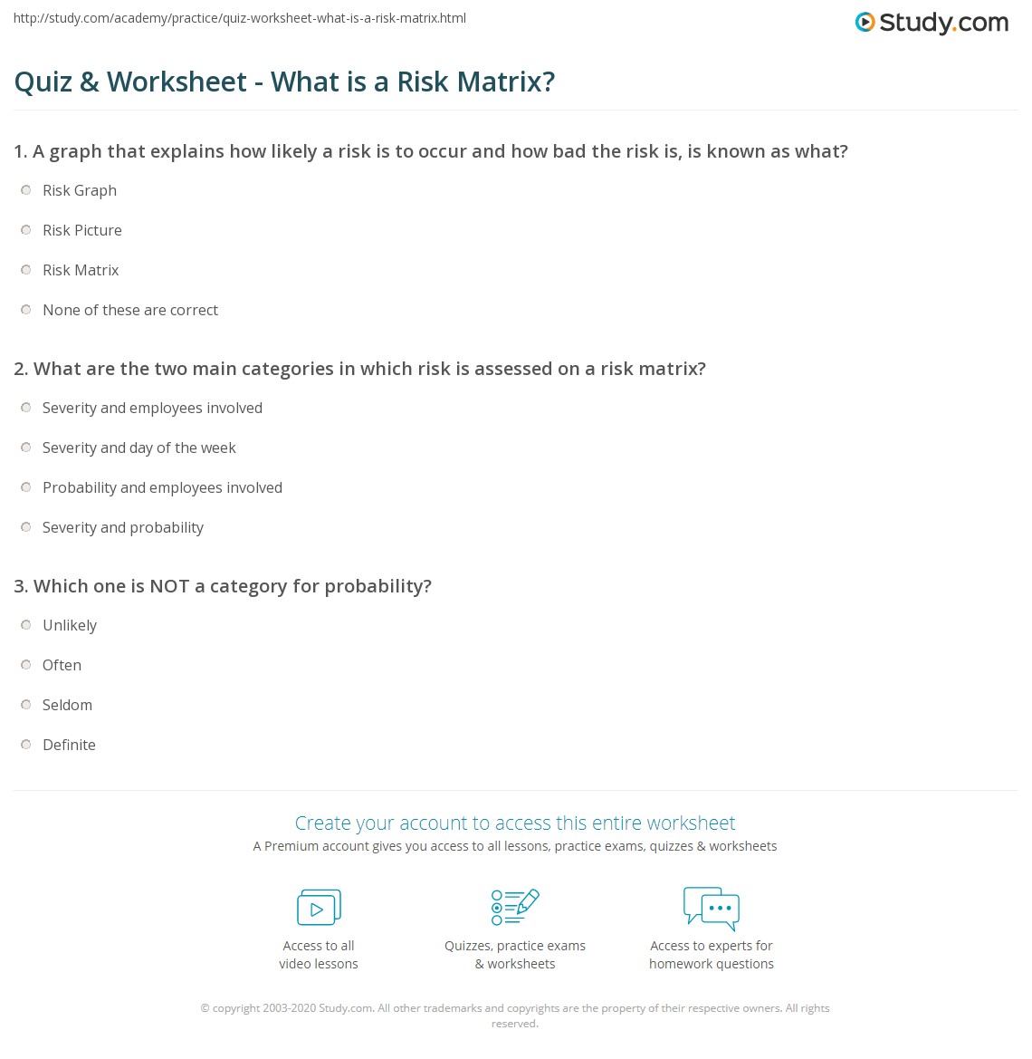 Quiz & Worksheet - What is a Risk Matrix? | Study.com