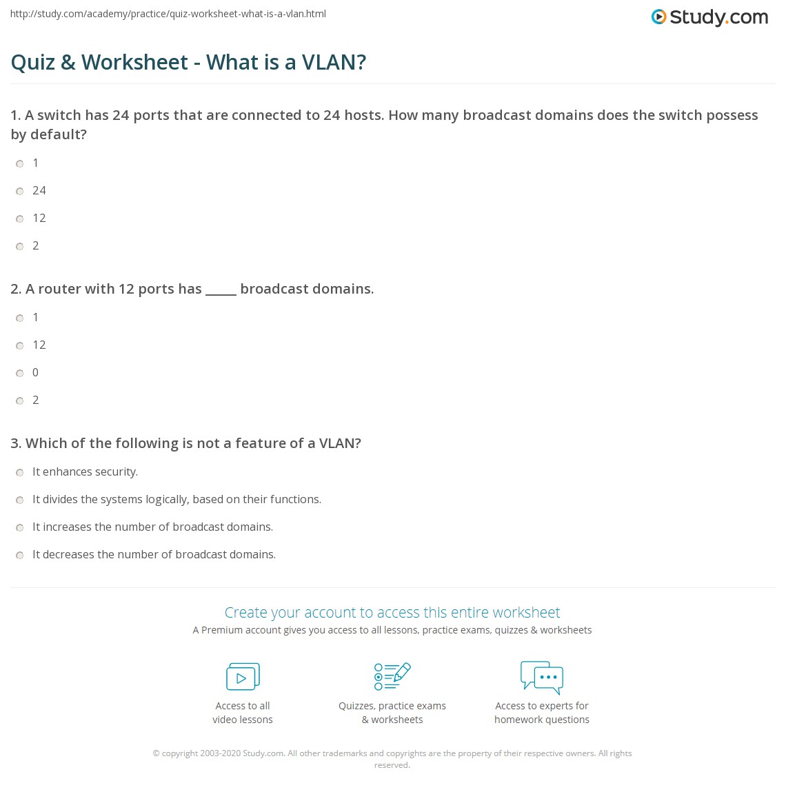 Vlan Question Quiz & Worksheet - What is a VLAN? | Study.com