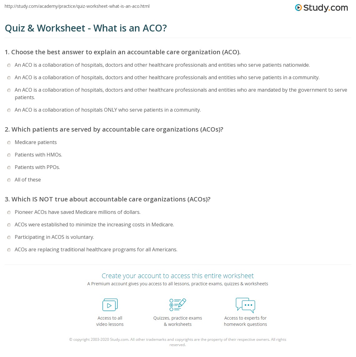 Quiz & Worksheet - What is an ACO? | Study.com