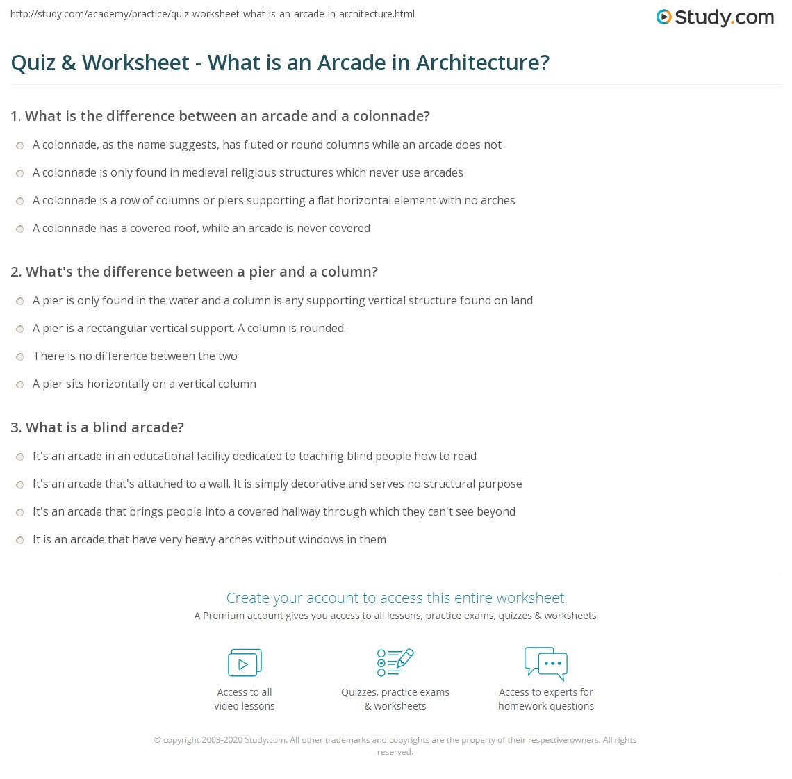Quiz & Worksheet - What is an Arcade in Architecture? | Study.com