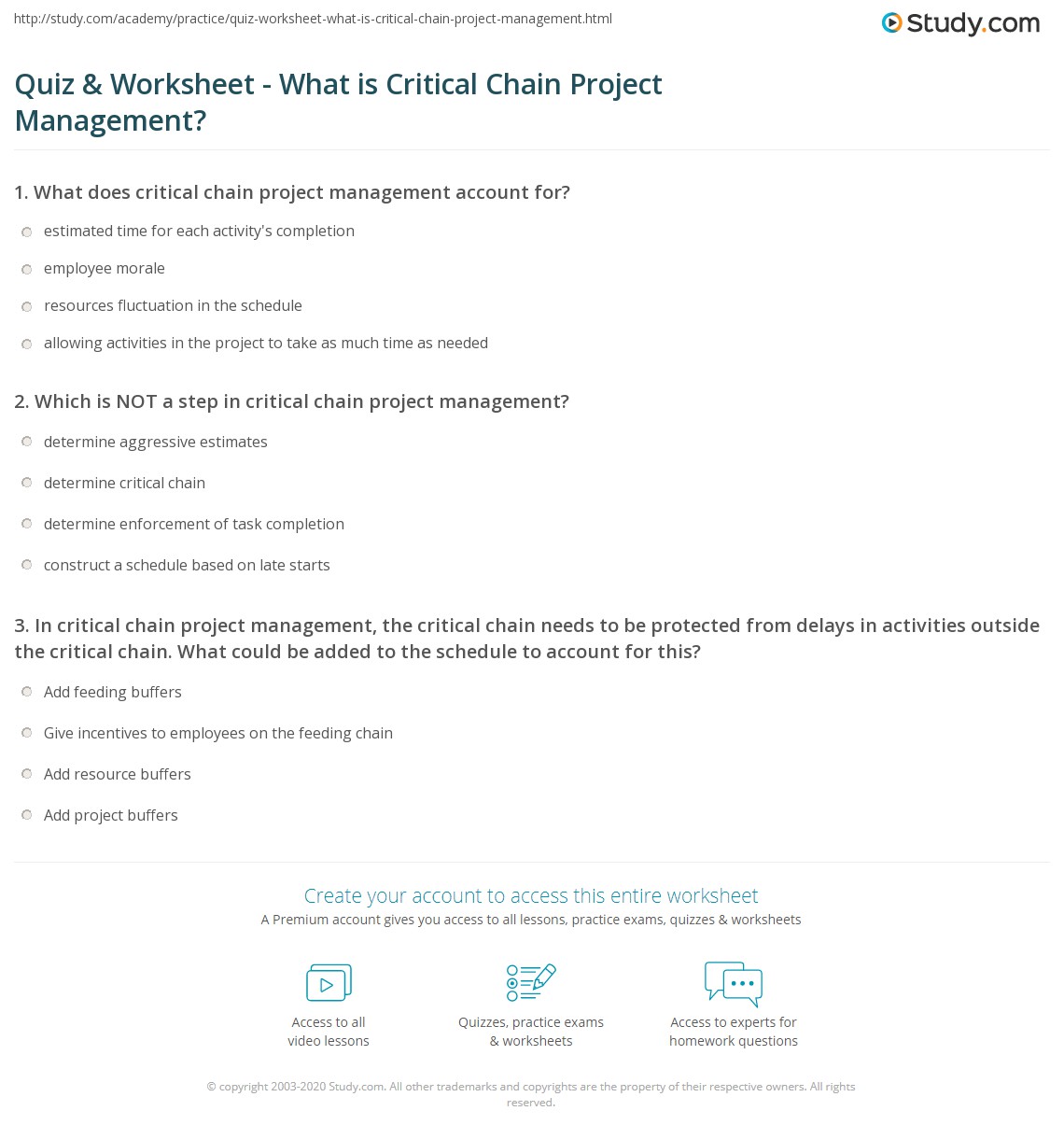 Critical Chain Math Practice Quiz & Worksheet - What is Critical Chain Project Management? | Study.com