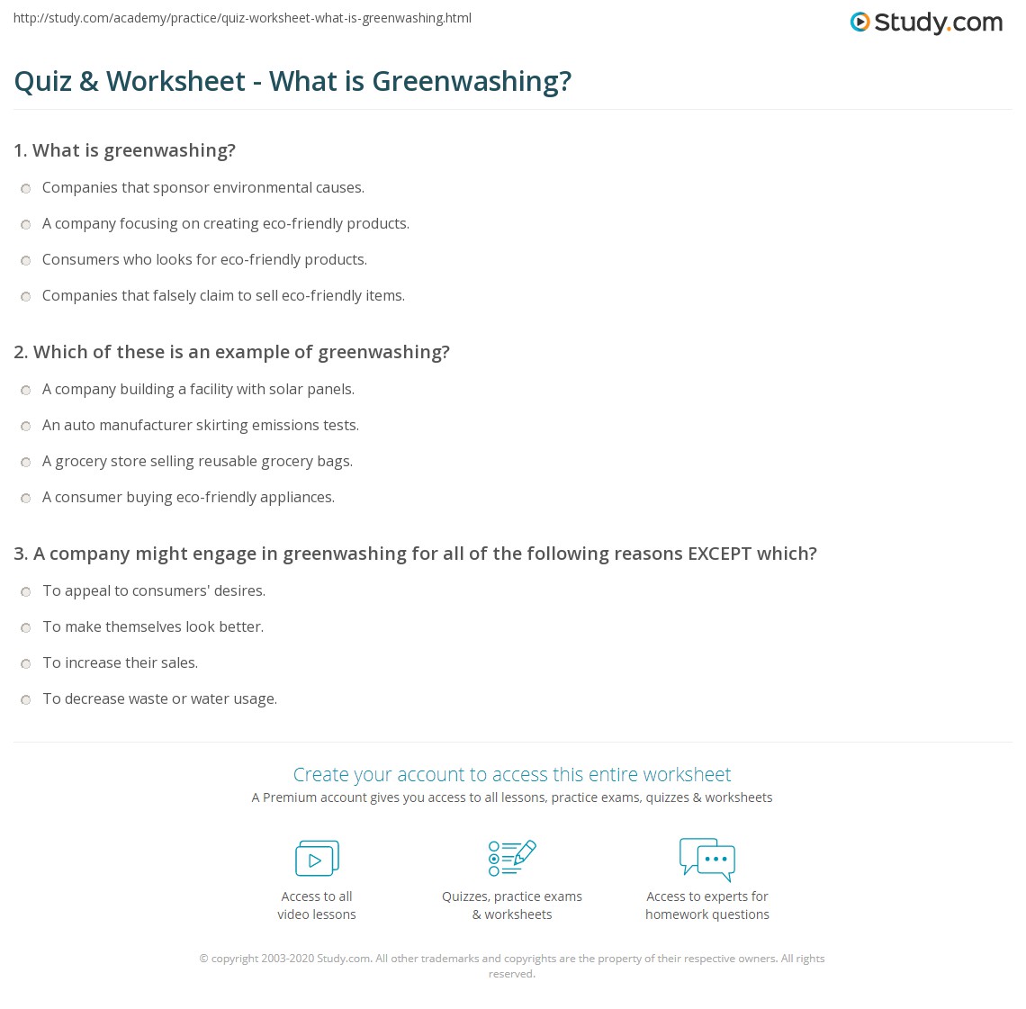 Quiz & Worksheet - What is Greenwashing? | Study.com
