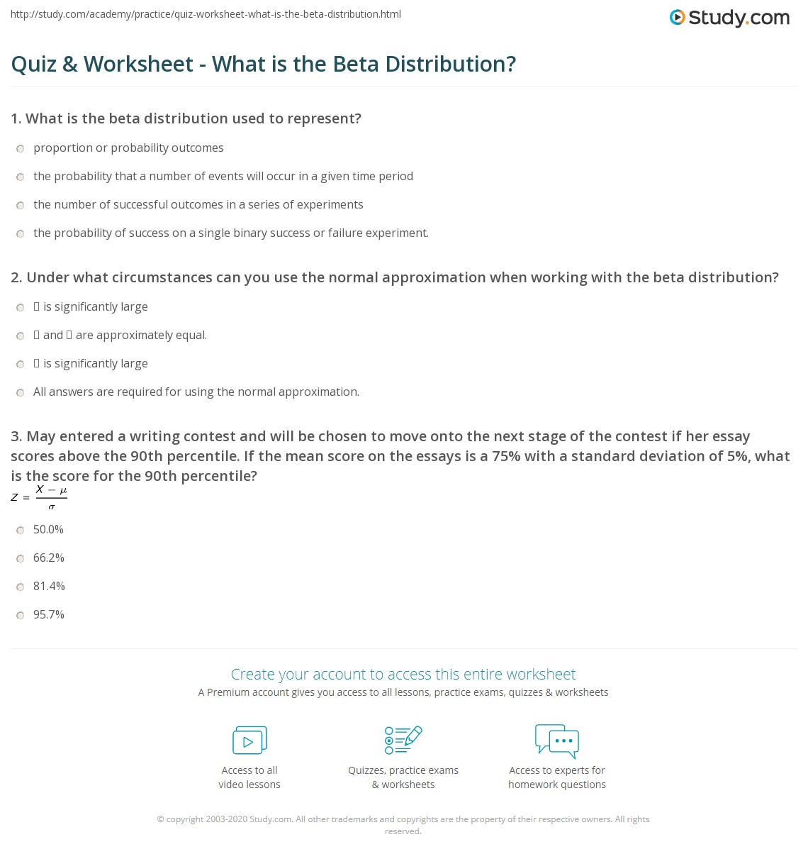 Quiz & Worksheet - What is the Beta Distribution? | Study.com