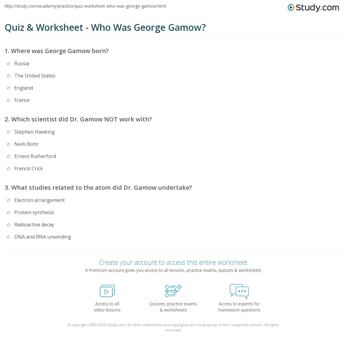 Quiz & Worksheet Who Was Gamow?