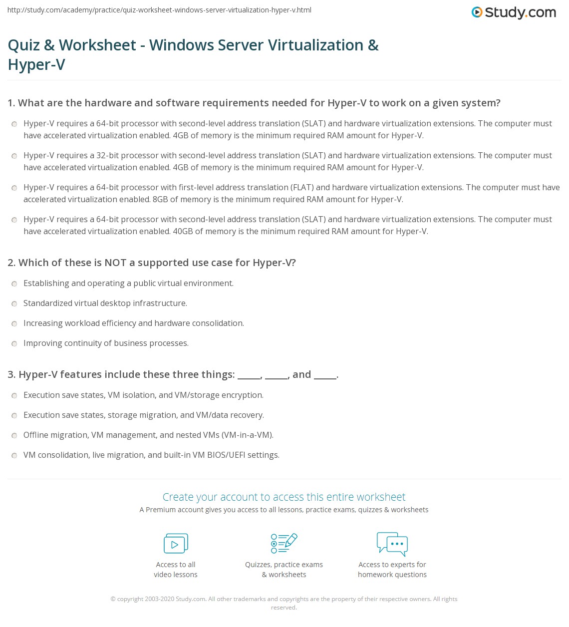 Quiz & Worksheet - Windows Server Virtualization & Hyper-V | Study.com