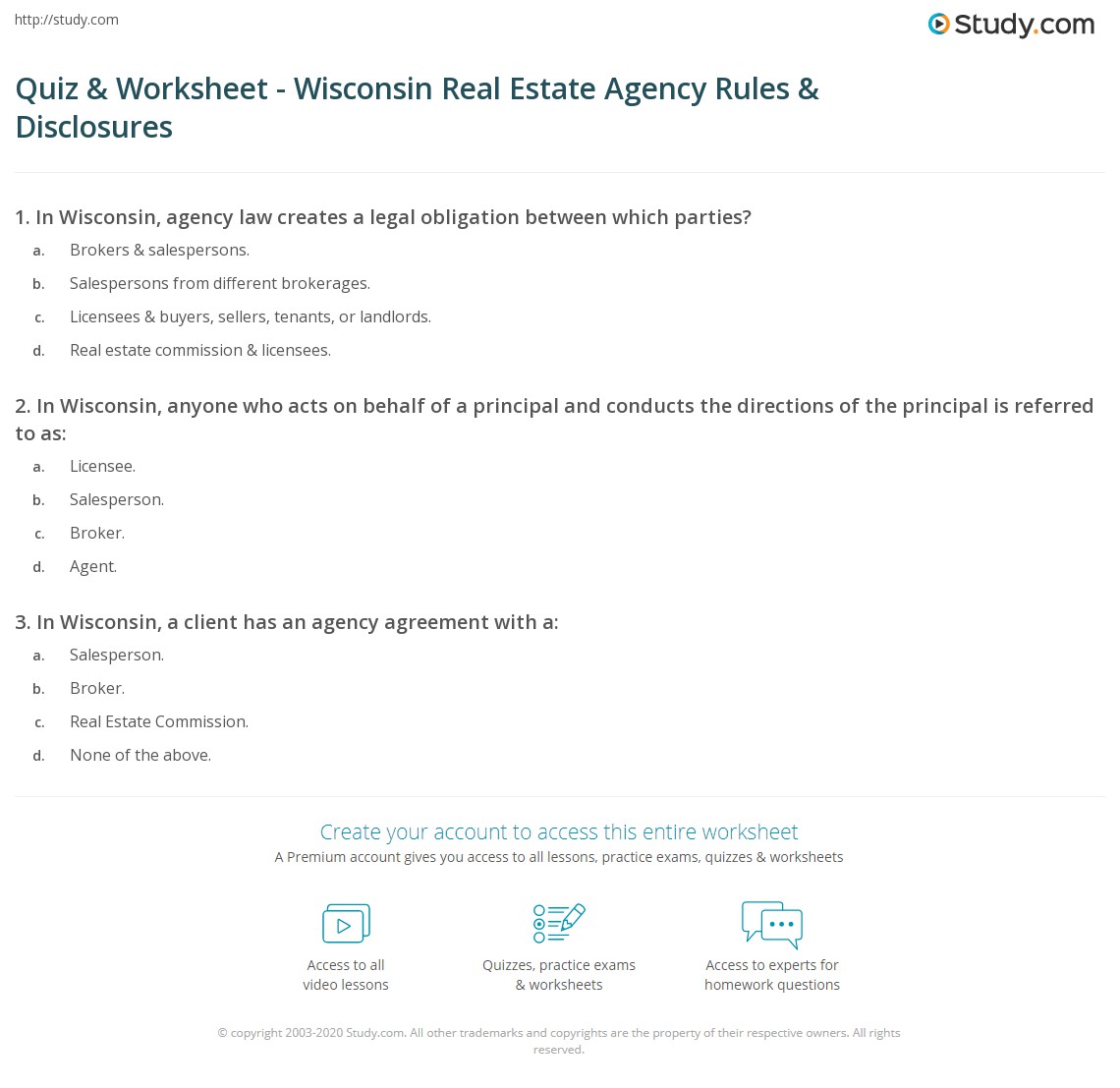 Quiz & Worksheet Wisconsin Real Estate Agency Rules & Disclosures
