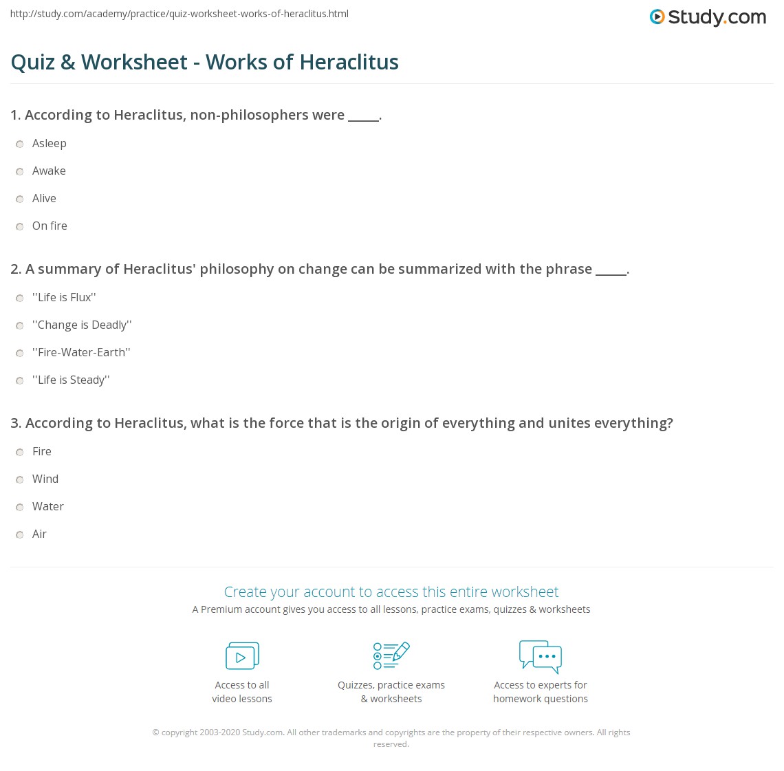 Quiz & Worksheet - Works of Heraclitus | Study.com