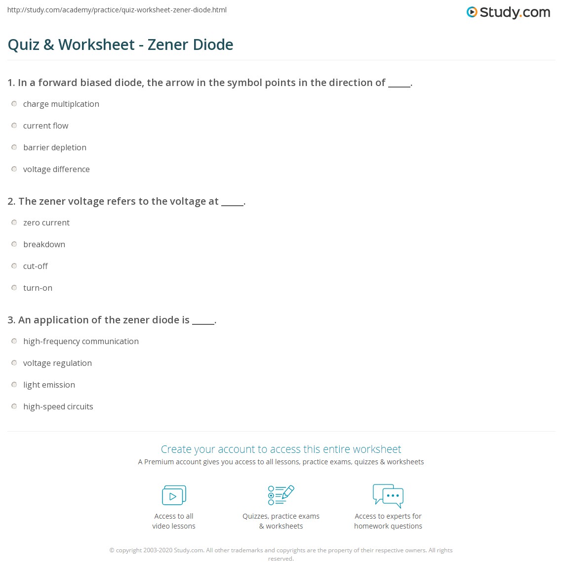 Quiz & Worksheet Zener Diode