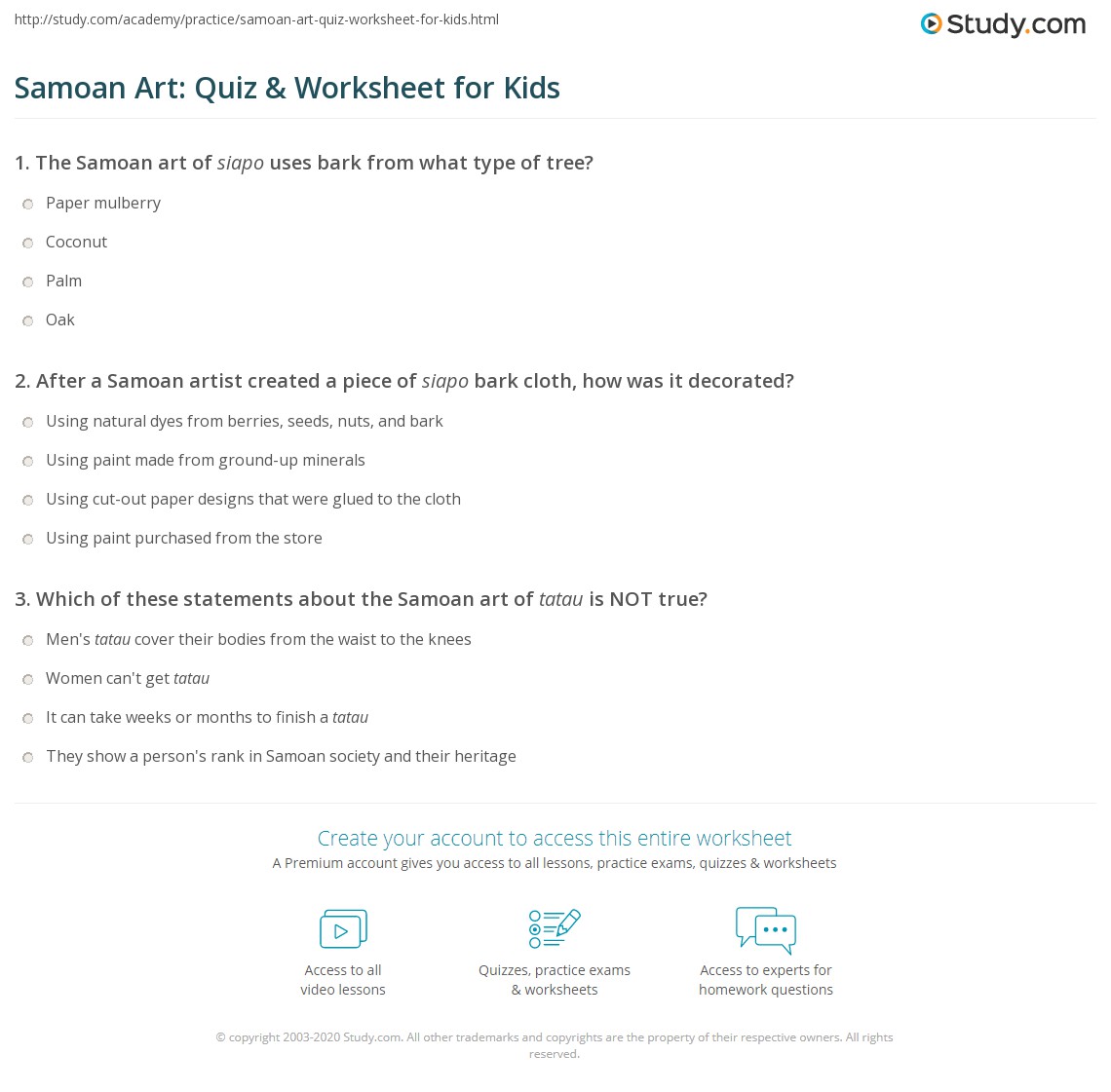 Samoan Art: Quiz & Worksheet for Kids | Study.com