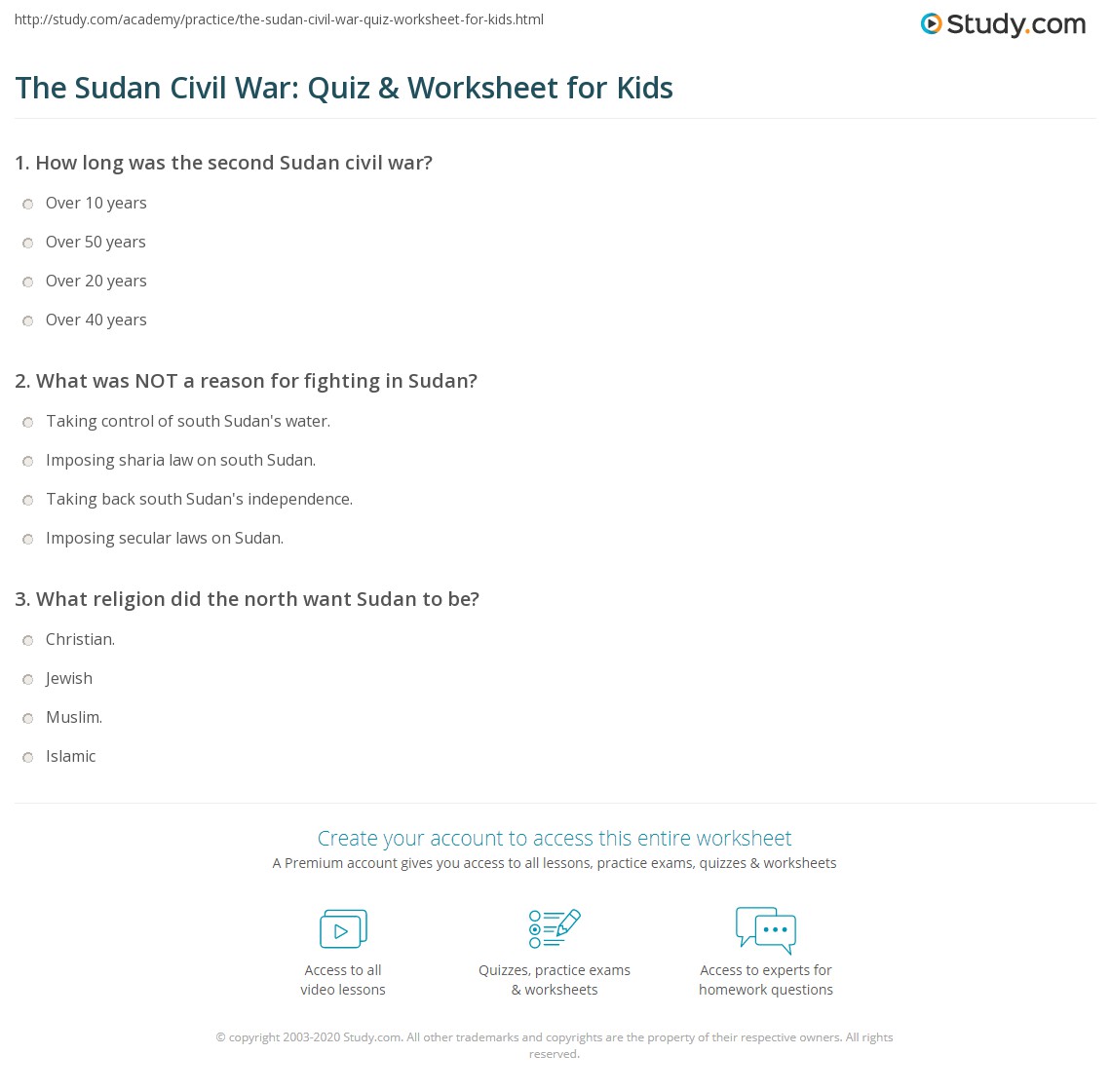 The Sudan Civil War: Quiz & Worksheet for Kids | Study.com