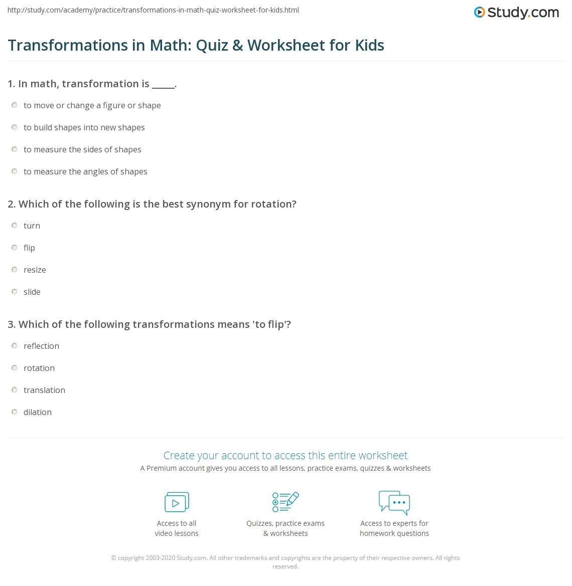 Quiz \u0026 Worksheet - Reflection, Rotation \u0026 Translation | Study.com, image size:1140x1169