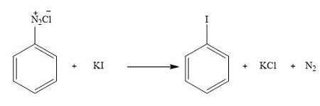 Write The Structure Of The Product Of The Reaction Between Benzene Diazonium Chloride And Potassium Iodide Study Com