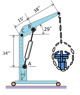 The portable floor crane in the automotive shop is lifting a 460-lb