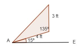 A Triangle Has Sides Of 3 Ft And 4 Ft And The Included Angle Is Equal To 135 Circ Find The Third Side And The Angle It Forms With Line Ae Study Com
