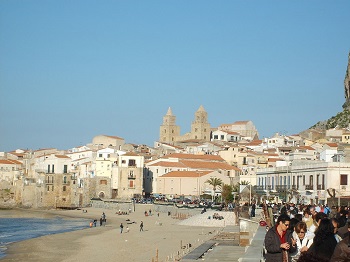 View of the Cefalu Cathedral from the beach
