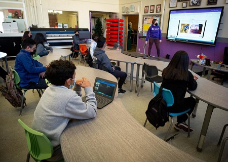 Middle school teacher presenting to students