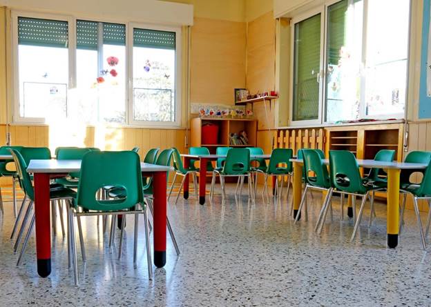 Elementary school classroom without children