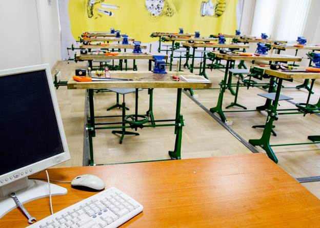 Teacher view of woodwork class in elementary school